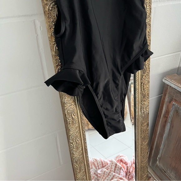 Free People X Gnash Swim One Piece bikini swimsuit black ruffle low back side 2 - Picture 6 of 14